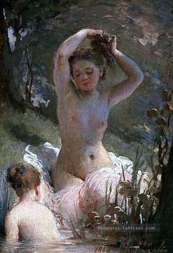  Joshua Peintre - deux filles baignant des nus Charles Joshua Chaplin